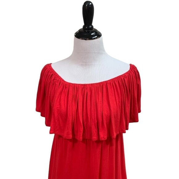 Buffalo Women’s M Medium Off The Shoulder Mini Dress Ruffles Red Lightweight - Picture 2 of 7